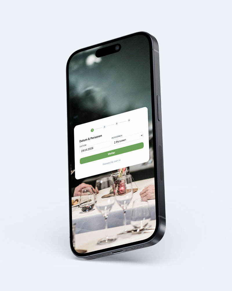 Screen Zwirt.io Reservierungstool & digitale Speisekarte
