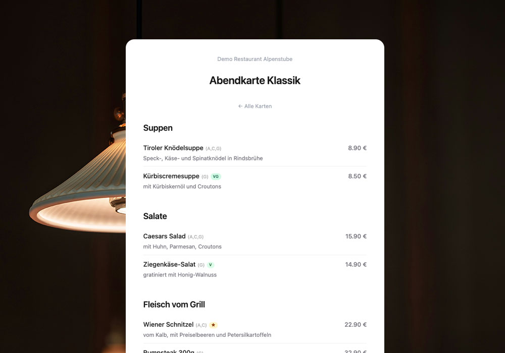 Screen Zwirt.io Reservierungstool & digitale Speisekarte